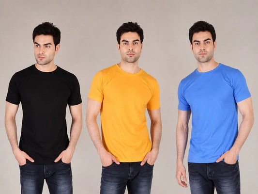 Men's Solid Round Neck Polycotton T-Shirt – Pack of 3