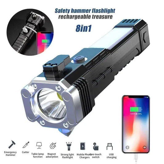8-in-1 Portable Rechargeable Torch LED Flashlight